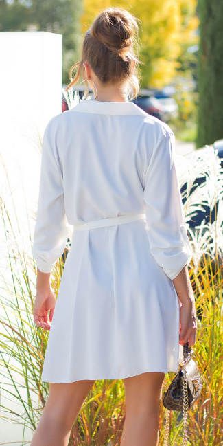 langmouw mini jurkje met riem wit